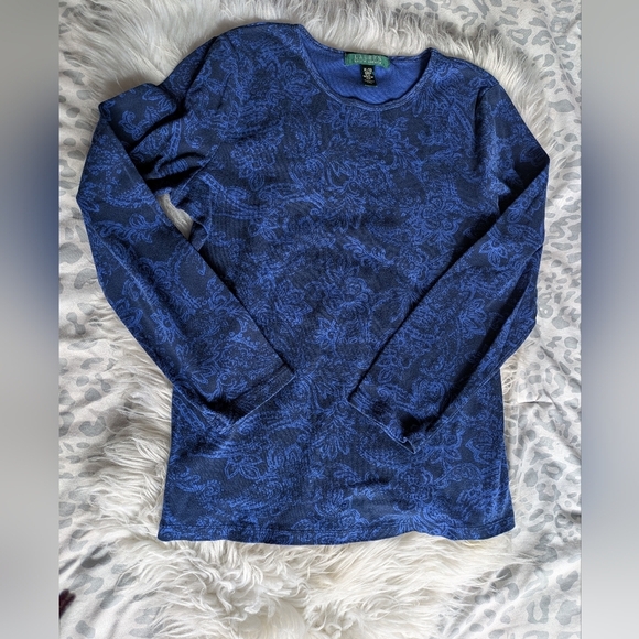 Ralph Lauren Blue and Black Floral Tee - Picture 1 of 7
